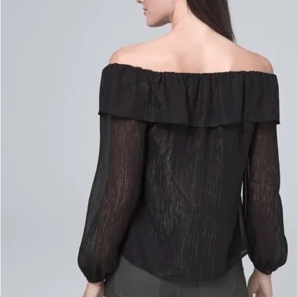 WHBM black textured shimmer chiffon off shoulder top ❤️ - Picture 2 of 7